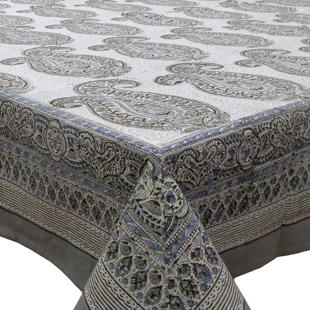Hand Block Printed Cotton Tablecloth 150x220 cms Big Paisley Brown 200066