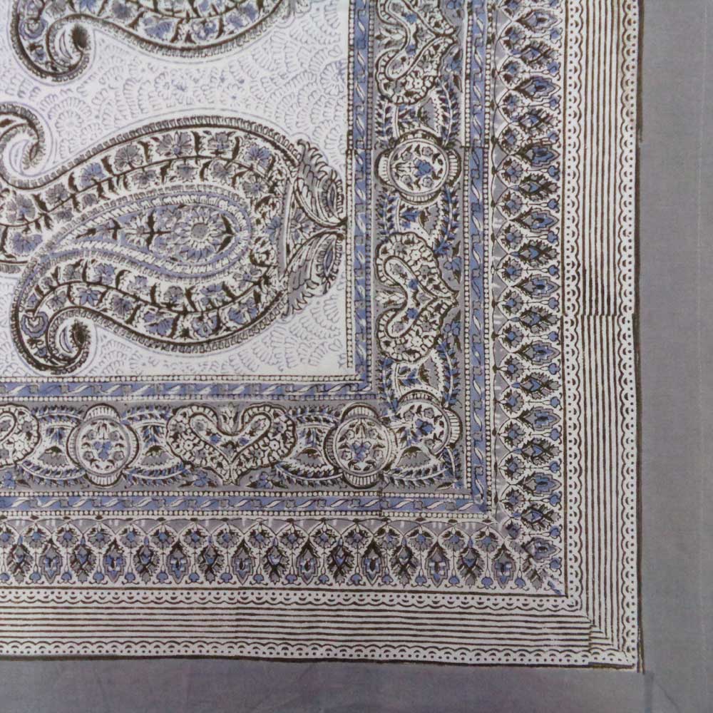 Hand Block Printed Cotton Tablecloth 150x220 cms Big Paisley Brown 200066