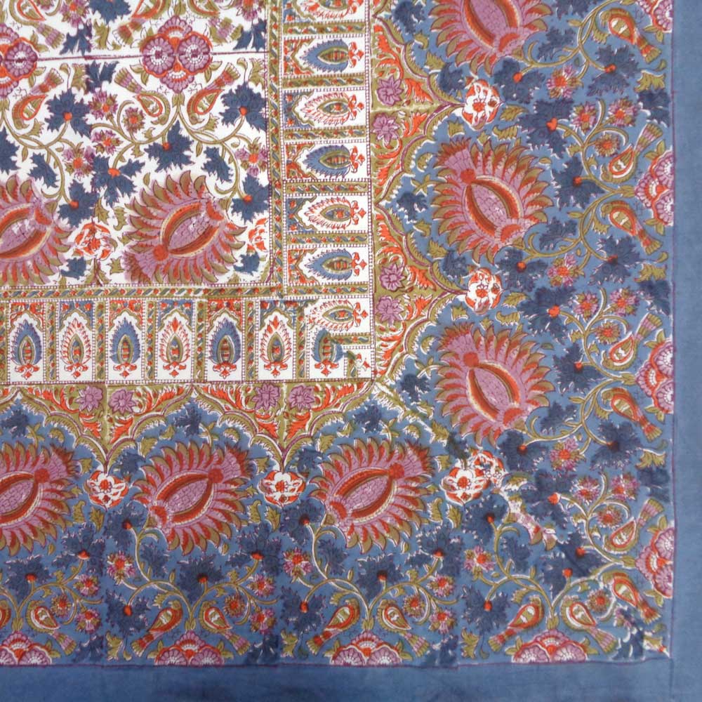 Hand Block Printed Cotton Tablecloth 180x270 cms Bird Of Paradise Open 204059