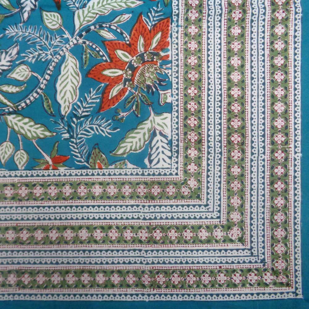 Hand Block Printed Cotton Tablecloth 180x340 Bossanova Green Gud 393939