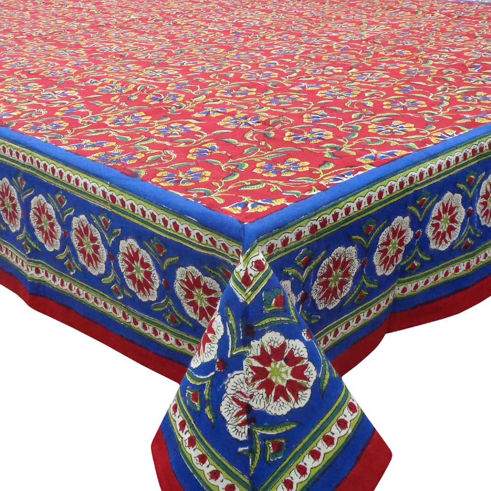 Hand Block Printed Cotton Tablecloths 150x220 cms Chakri Red Gud 101748