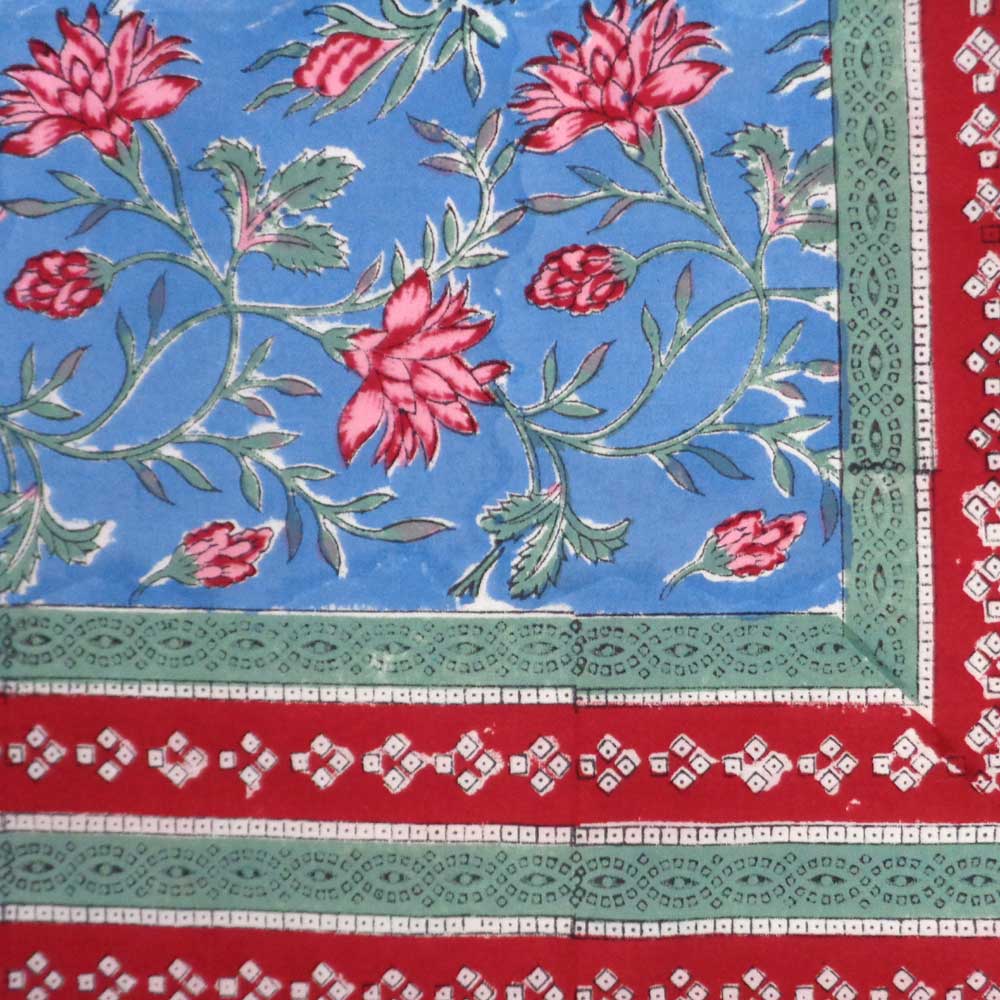 Hand Block Printed Cotton Tablecloth 150x220 cm Cornflower Blue Gud 104845
