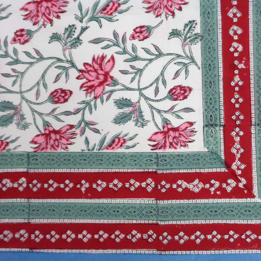 Hand Block Printed Cotton Tablecloth 150x220 cm Cornflower Blue Open 103686