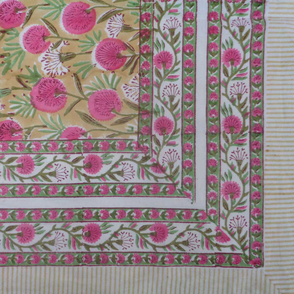 Hand Block Printed Cotton Tablecloth 180x270 cms Desert Blossom Pink Gud 109653