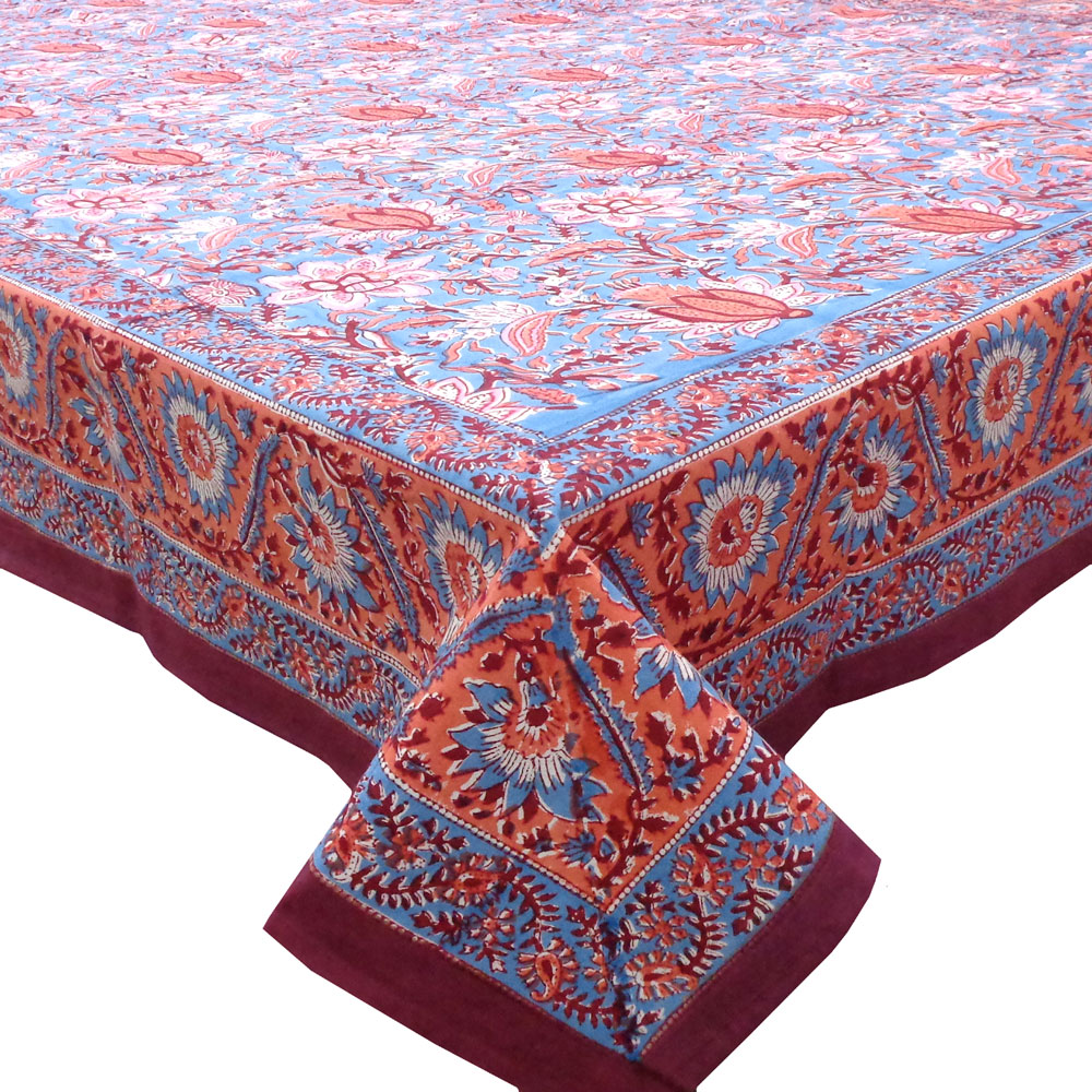 Square Tablecloth in Cotton Hand Block Printed Cotton Tablecloth 150x150 cms Firdaus Gud 204865