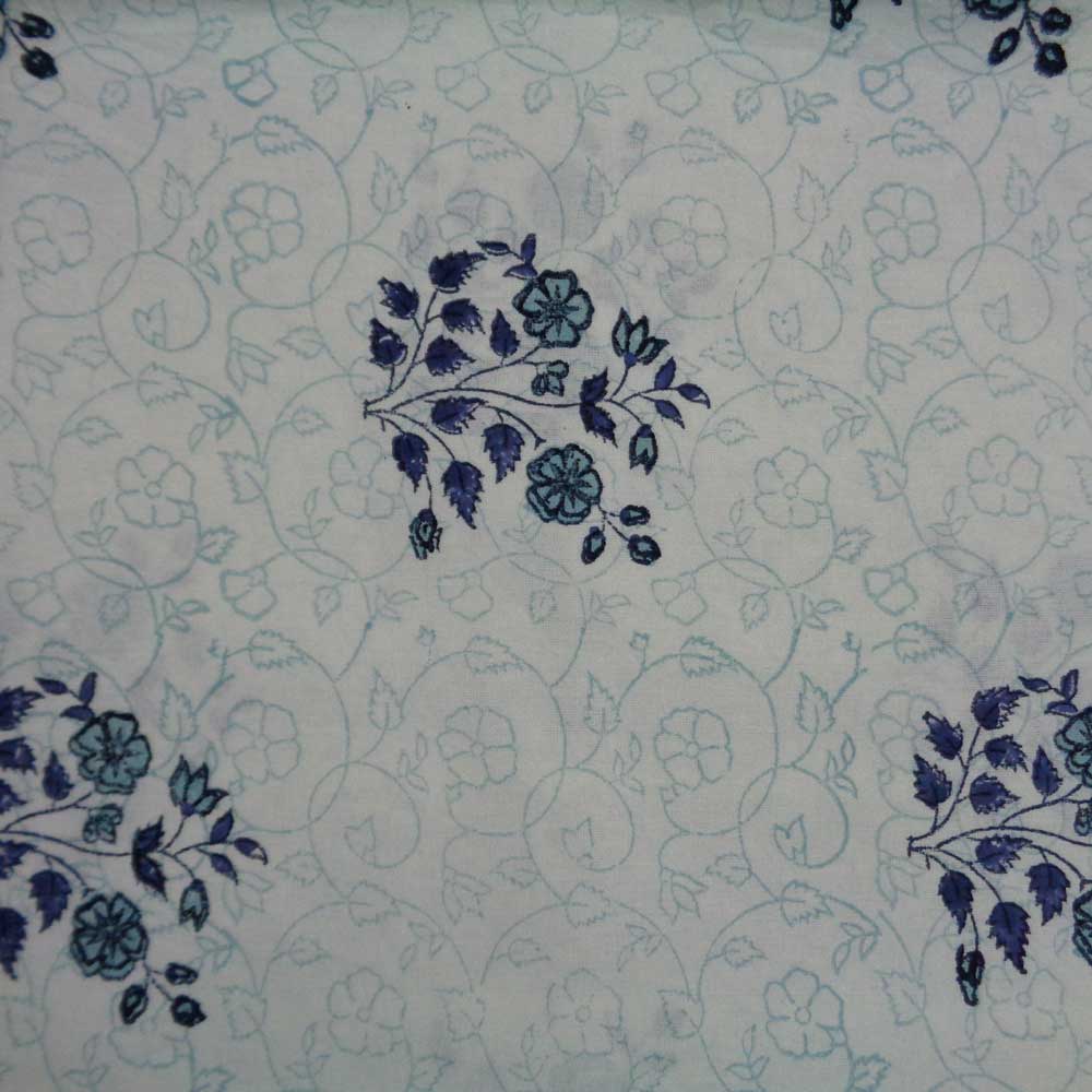 Hand Block Printed Cotton Tablecloth 150x220 Floral Kali Blue Boota 309470