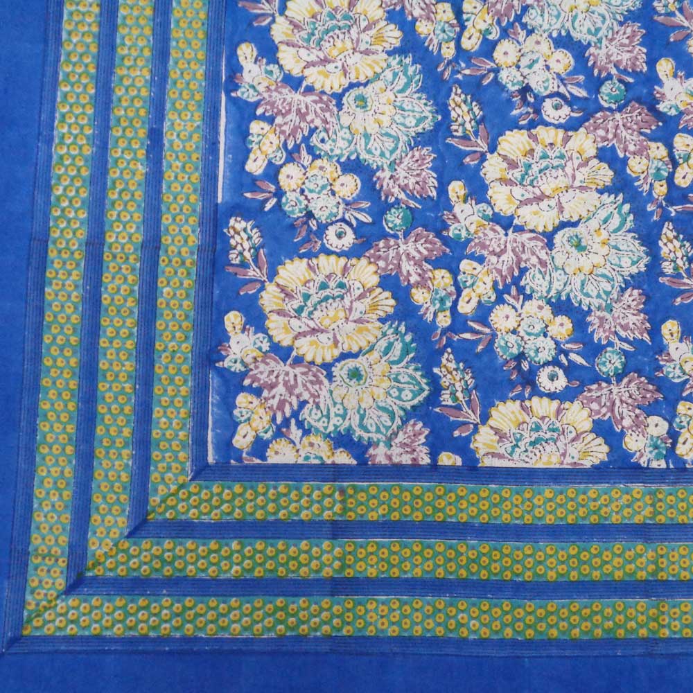 Hand Block Printed Cotton Tablecloth 150x220 cms Gerbera Sky Gud 100962