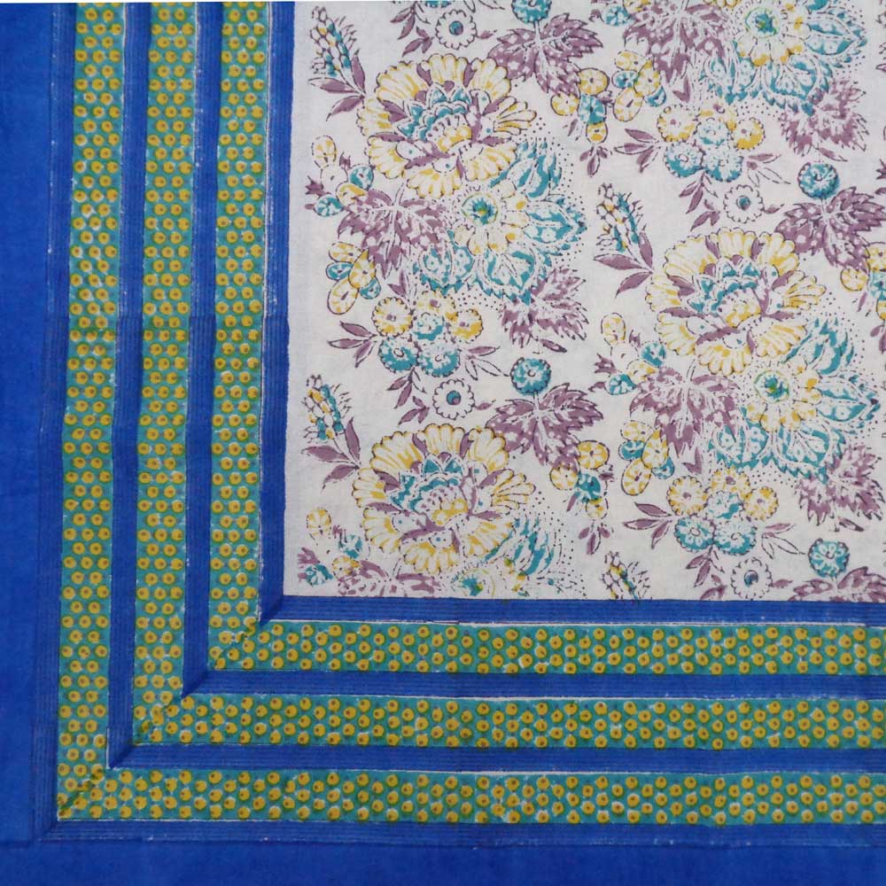 Hand Block Printed Cotton Tablecloth 150x220 cms Gerbera Sky Open 100960