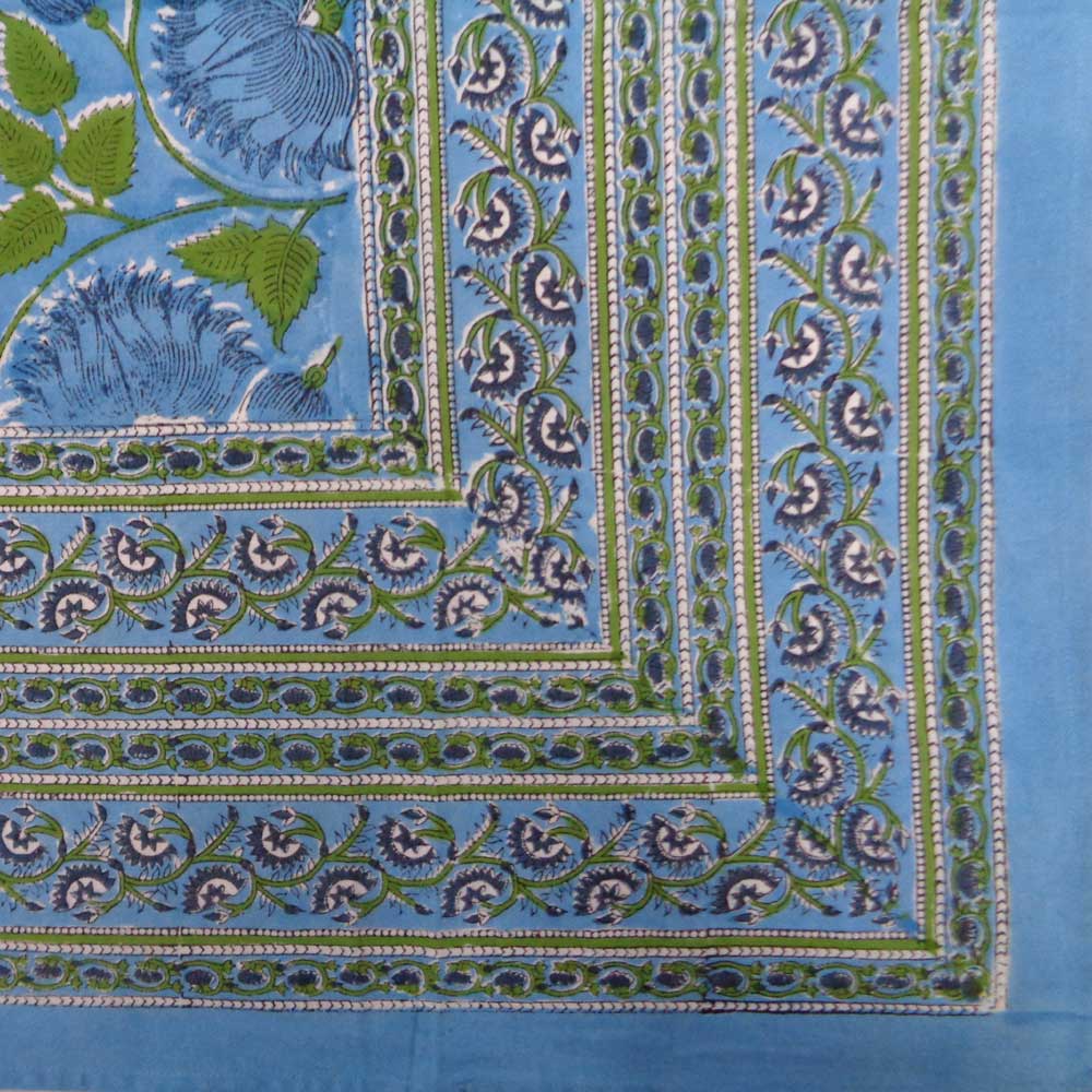 Wood Block Printed Handmade Tablecloth 150x220 cms Kamal Aqua Gud 105995