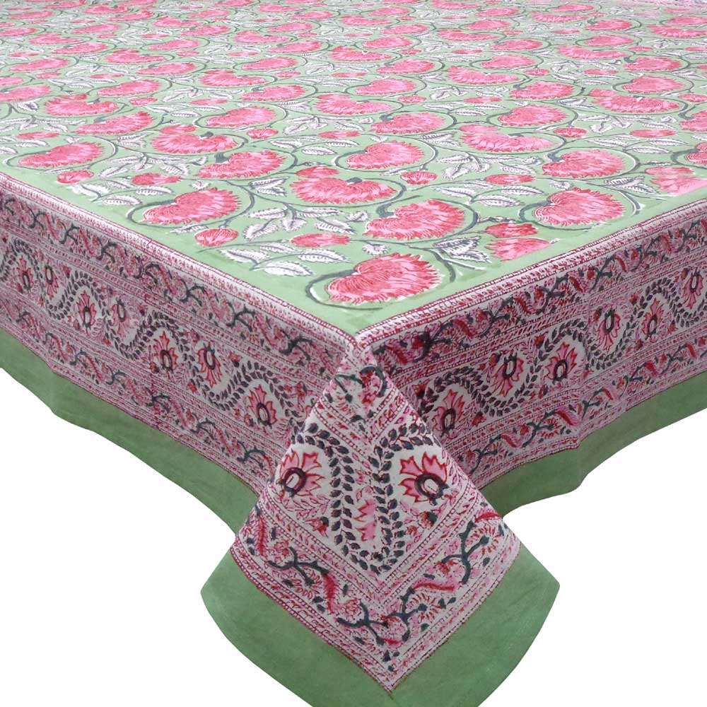 Hand Block Printed Cotton Tablecloth 180x340 cms Kamal Gulabi Gud 206591
