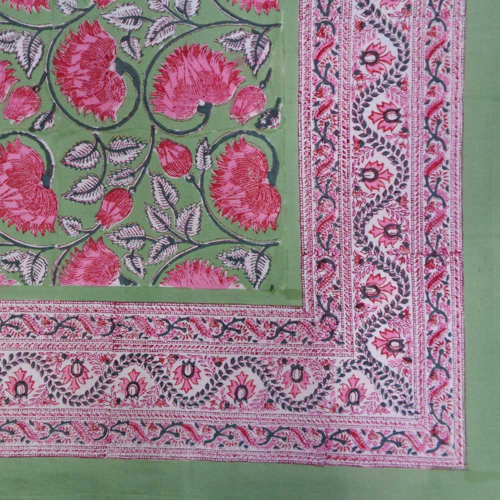 Hand Block Printed Cotton Tablecloth 180x340 cms Kamal Gulabi Gud 206591