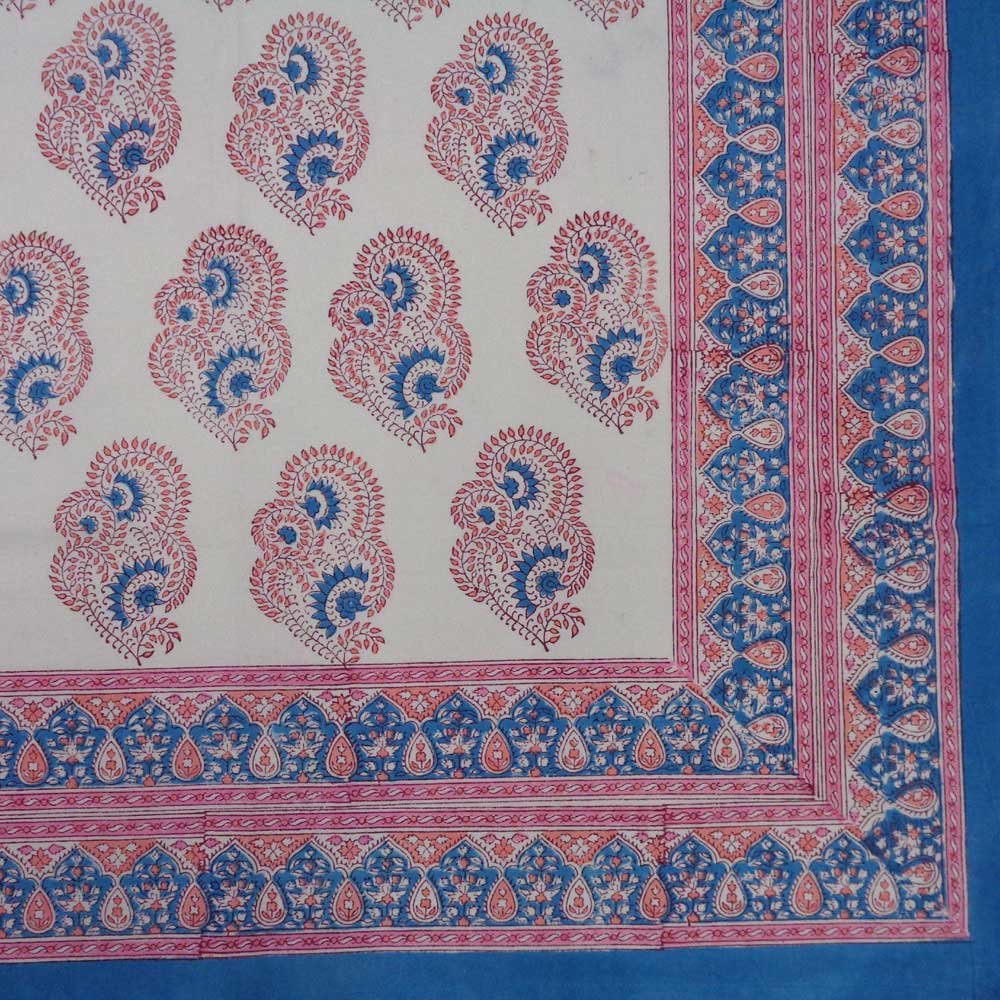 Square Tablecloth in Cotton Hand Block Printed Cotton Tablecloth 150x150 cms Kusum Gulabi Boota 205379