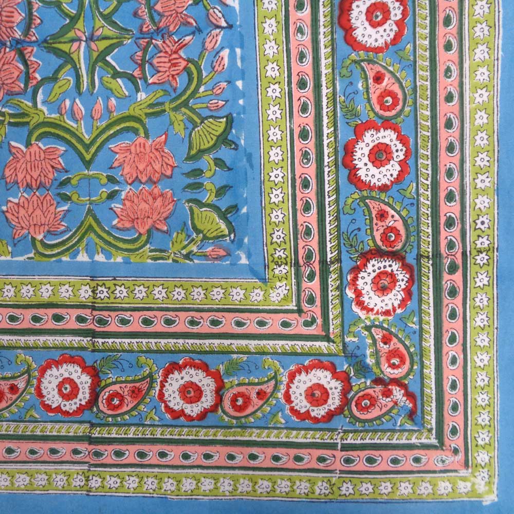 Hand Block Printed Cotton Tablecloth 180x270 cms Lotus Green Gud 109161