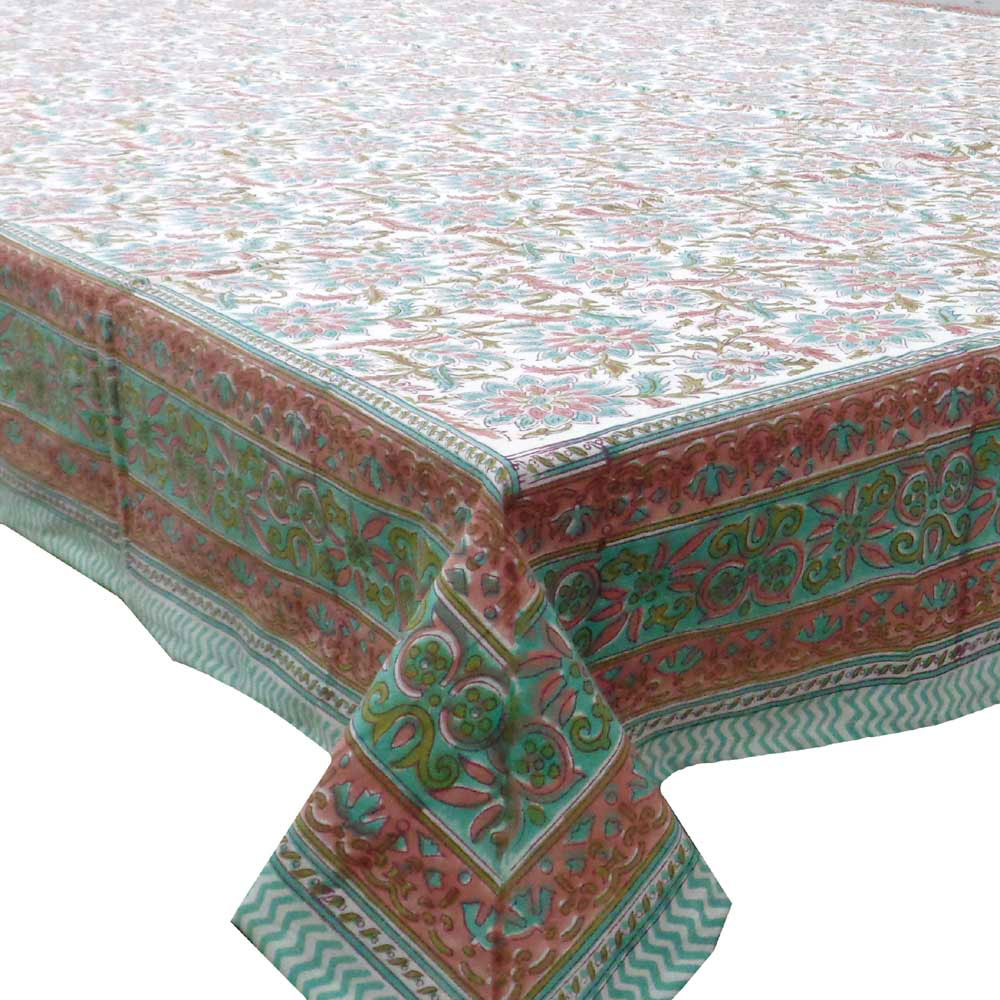 Hand Block Printed Cotton Tablecloth 150x220 cm  Madhubala Redwood 103536