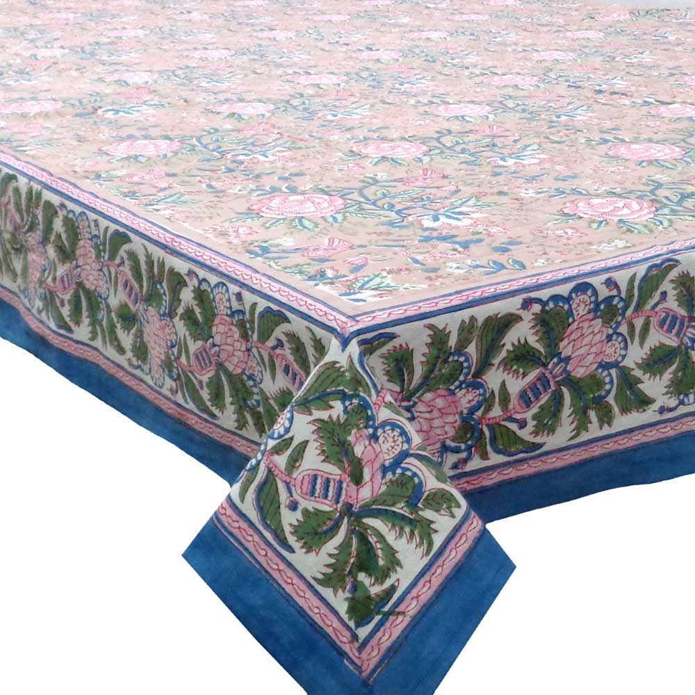 Hand Block Printed Cotton Tablecloth 180x270 cm Misty Rose Gud 202873