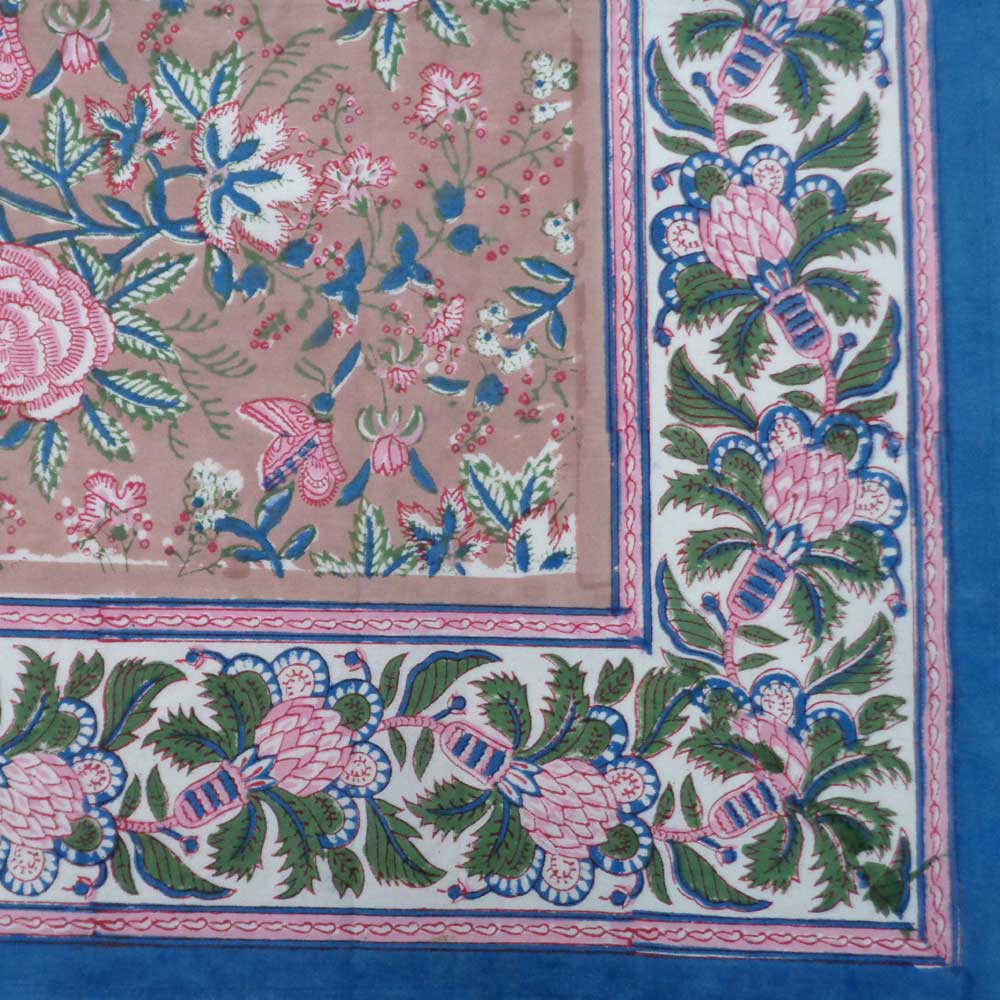 Hand Block Printed Cotton Tablecloth 180x270 cm  Misty Rose Gud 202873