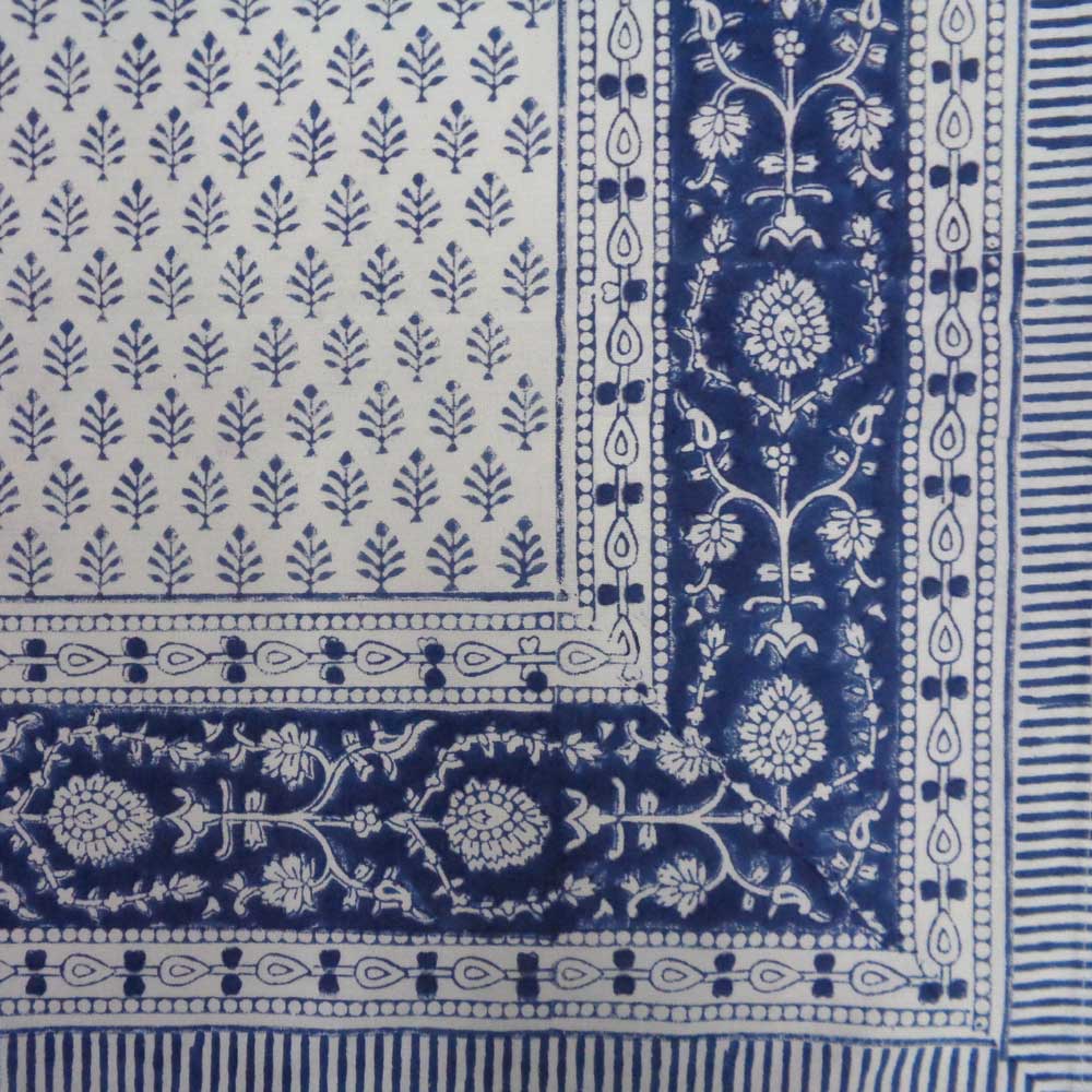 Hand Block Printed Cotton Tablecloth 150x220 cms Neem Navy Blue 208336