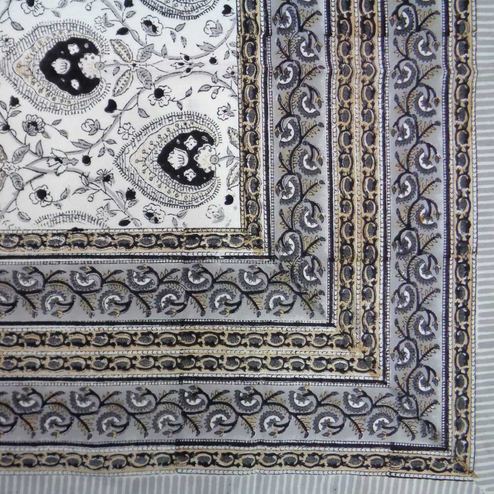 Hand Block Printed Cotton Tablecloth 150x220 cm Pan Leaf Dusk 100879