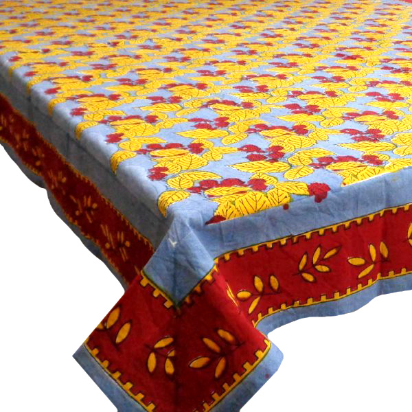 Hand Block Printed Cotton Tablecloth 150x220 Raspberry Moonlight 2690