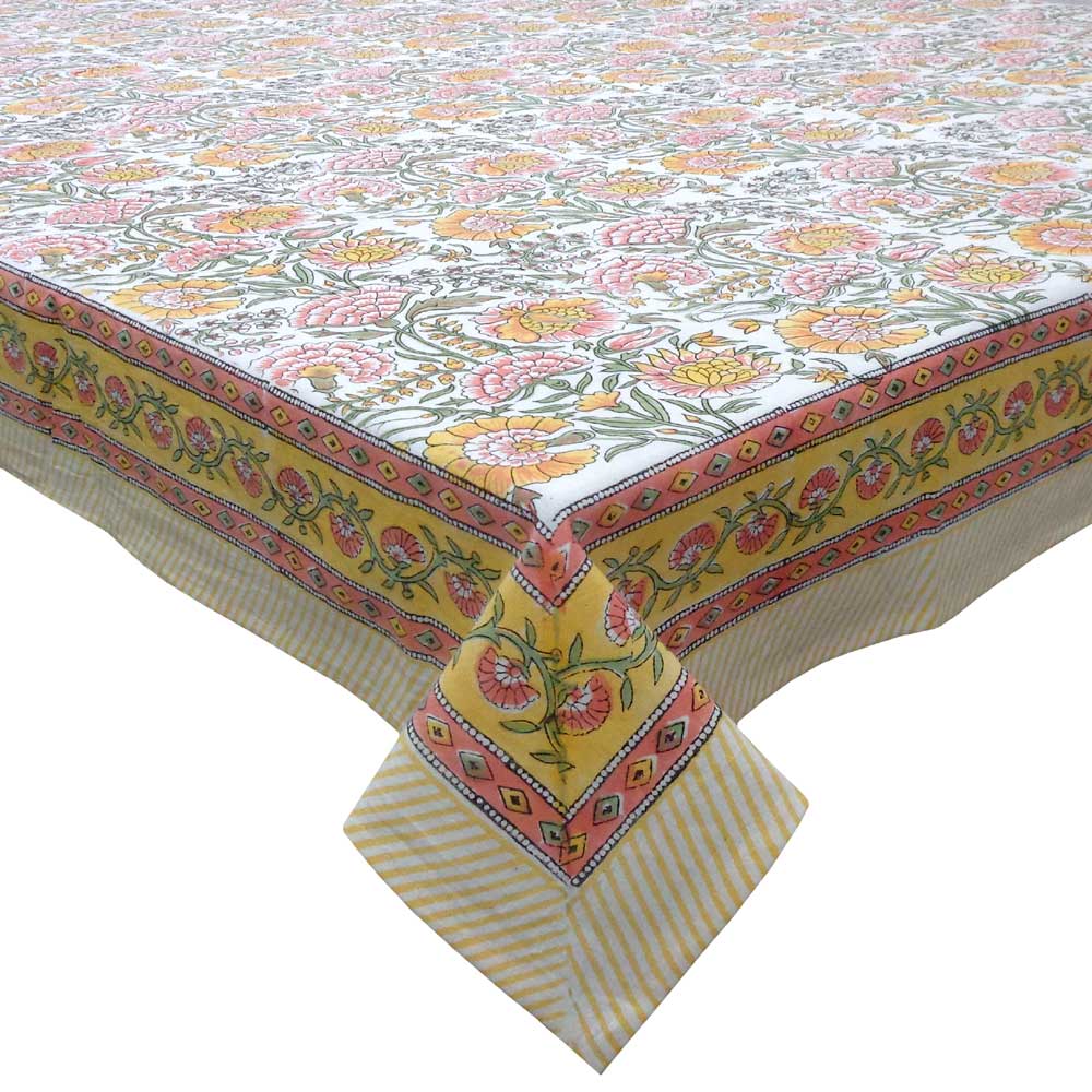 Hand Block Printed Cotton Tablecloth 150x220 cms Reshma Sea Green Open 203253