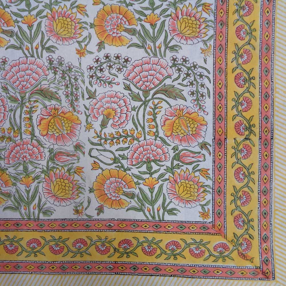 Hand Block Printed Cotton Tablecloth 150x220 cms Reshma Sea Green Open 203253