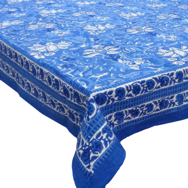 Hand Block Printed Cotton Tablecloth 180x270 Anarkali Blue Gud 106797