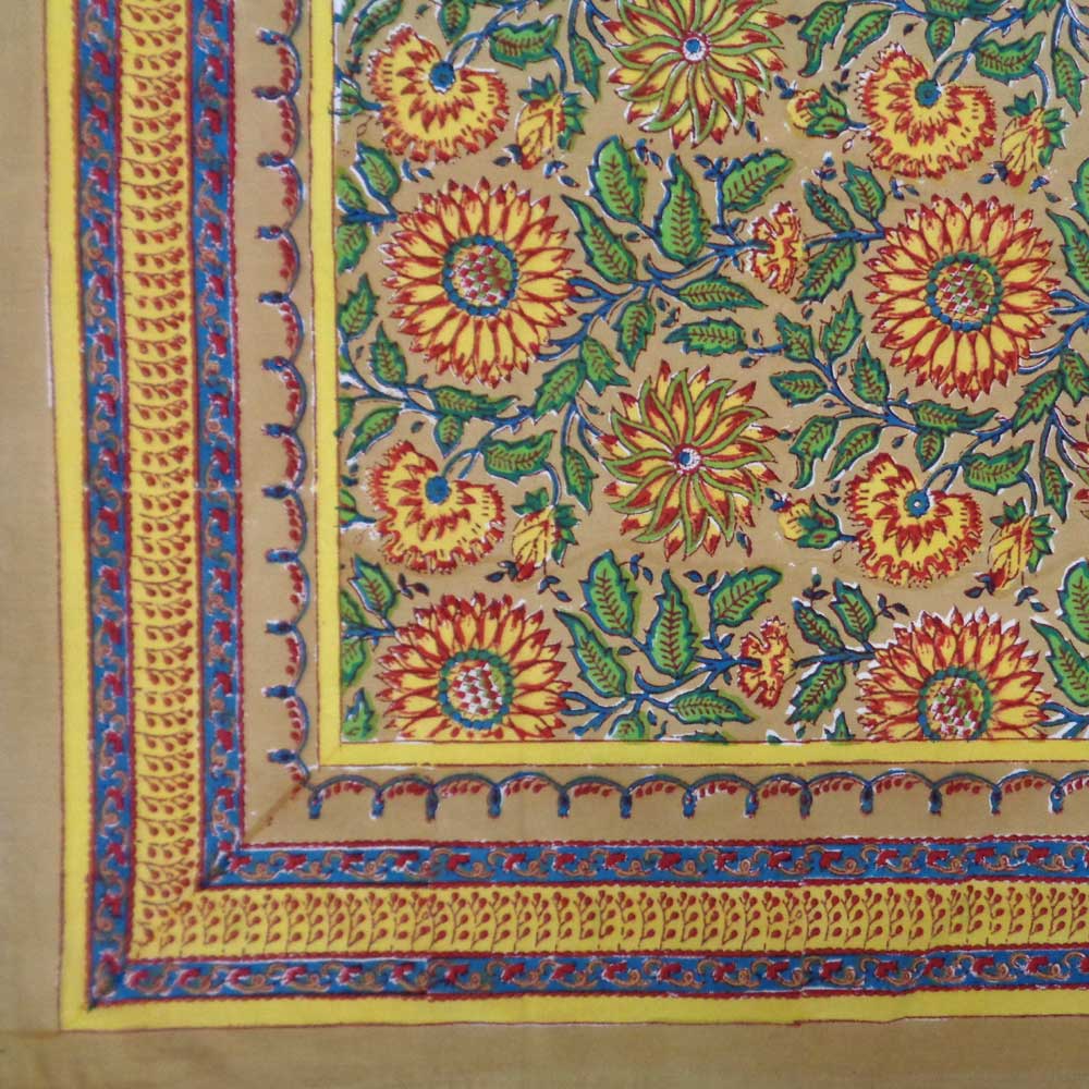 Hand Block Printed Cotton Tablecloth 180x270 Surajmukhi Canary Gud 102383