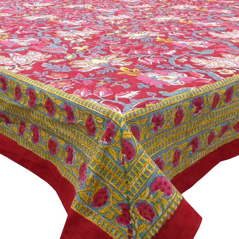 Square Tablecloth in Cotton Hand Block Printed Cotton Tablecloth 150x150 cms  Anarkali Red Gud 201397