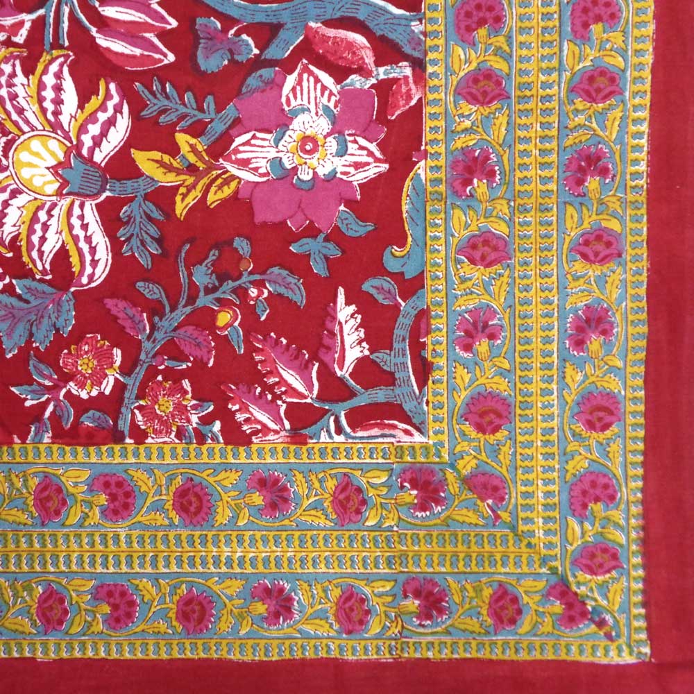 Square Tablecloth in Cotton Hand Block Printed Cotton Tablecloth 150x150 cms  Anarkali Red Gud 201397