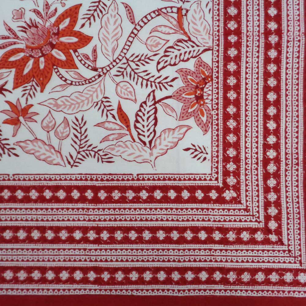 Hand Block Printed Cotton Tablecloth 180x270 cms Bossanova Red Open 103700
