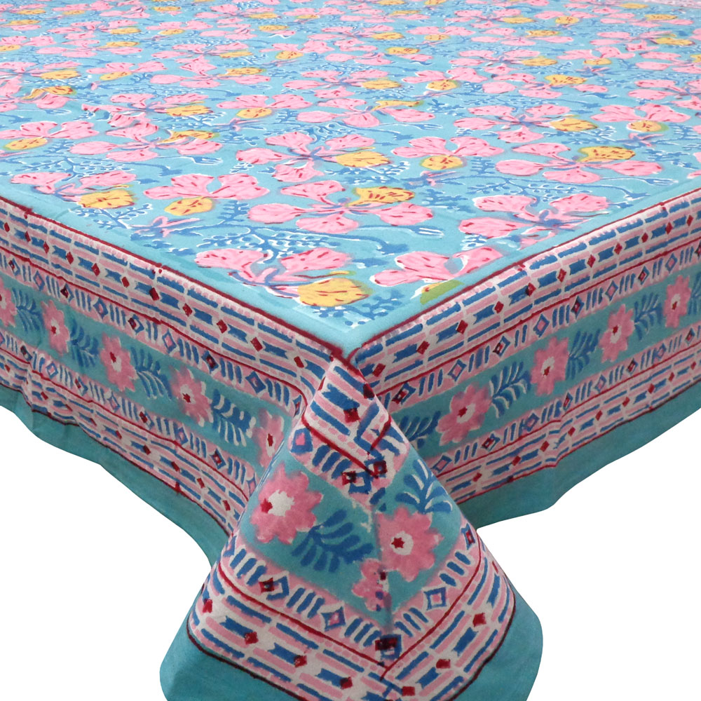 Hand Block Printed Cotton Tablecloth 150x220 cms Gulmohar Gud 206310