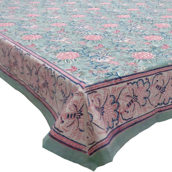 Tablecloth 12 seater in Cotton Hand Block Printed Cotton Tablecloth 180x340 cms Naya Gulab Gud 106799