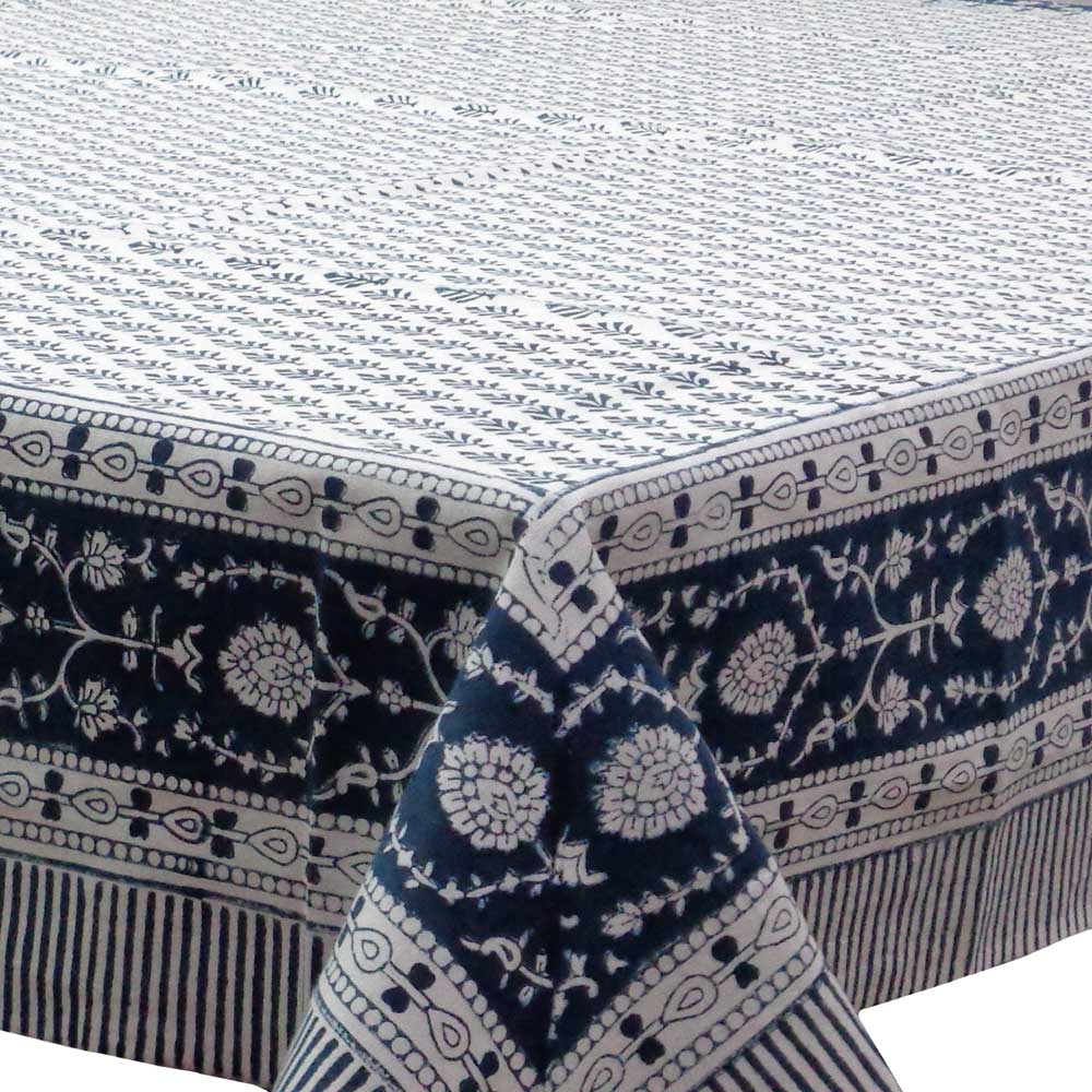 Tablecloth 12 seater in Cotton Hand Block Printed Cotton Tablecloth 180x340 cms Neem Majolika 102625