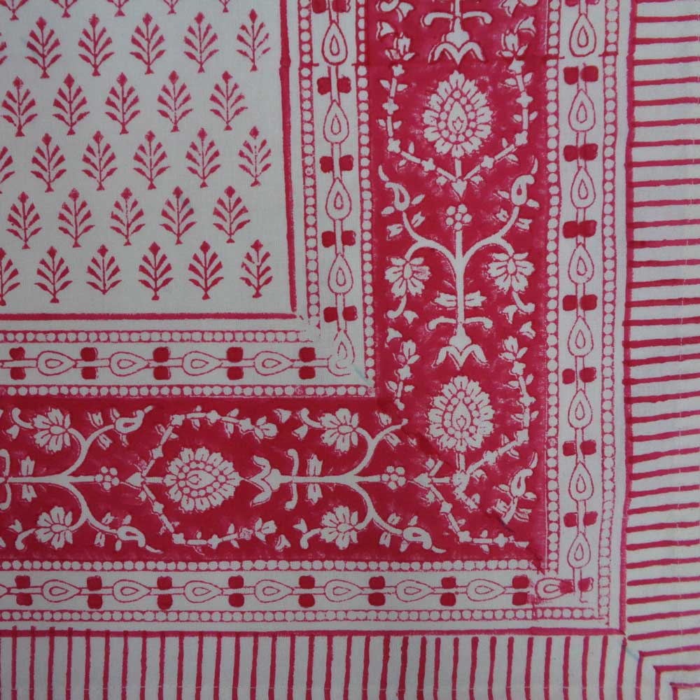 Hand Block Printed Cotton Tablecloth 180x270 cms Neem Raspberry 204714