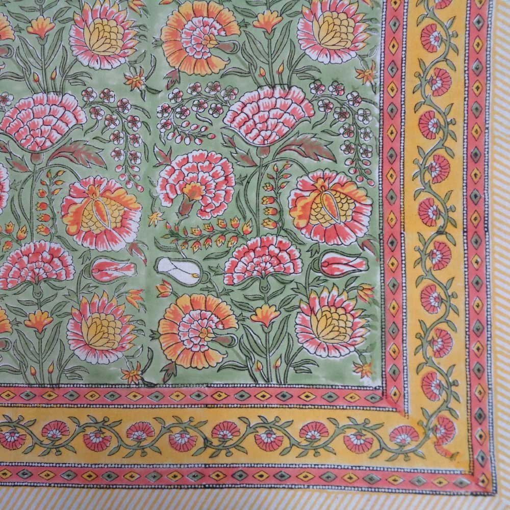 Hand Block Printed Cotton Tablecloth 180x340 cms Reshma Sea Green Gud 203224