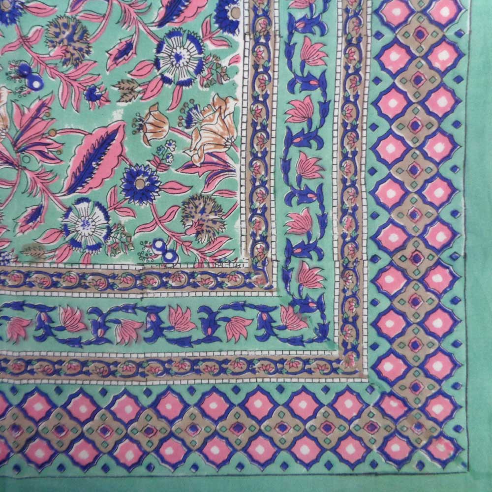 Hand Block Printed Cotton Tablecloth 180x270 cms Wild Flower Ocean Gud 106161