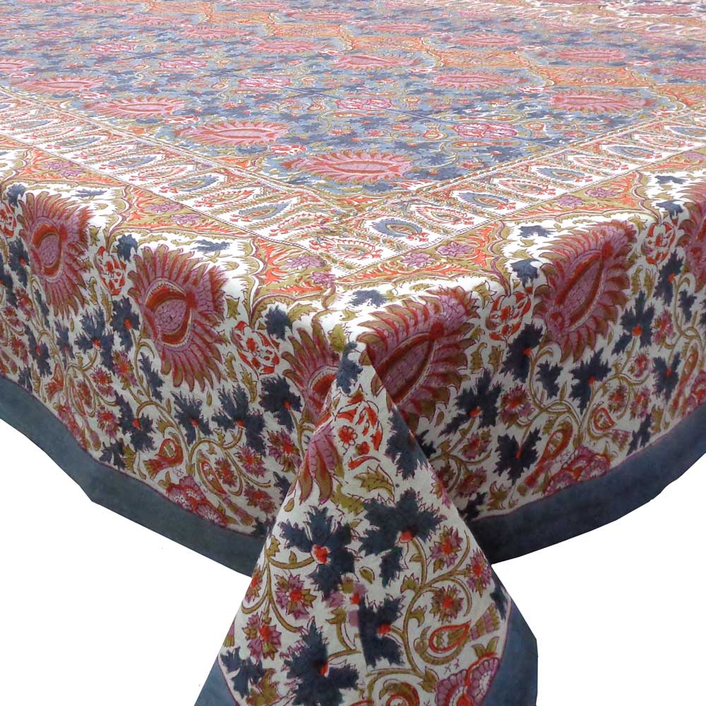 Hand Block Printed Cotton Tablecloth 180x270 cms  Bird Of Paradise Gud 204347
