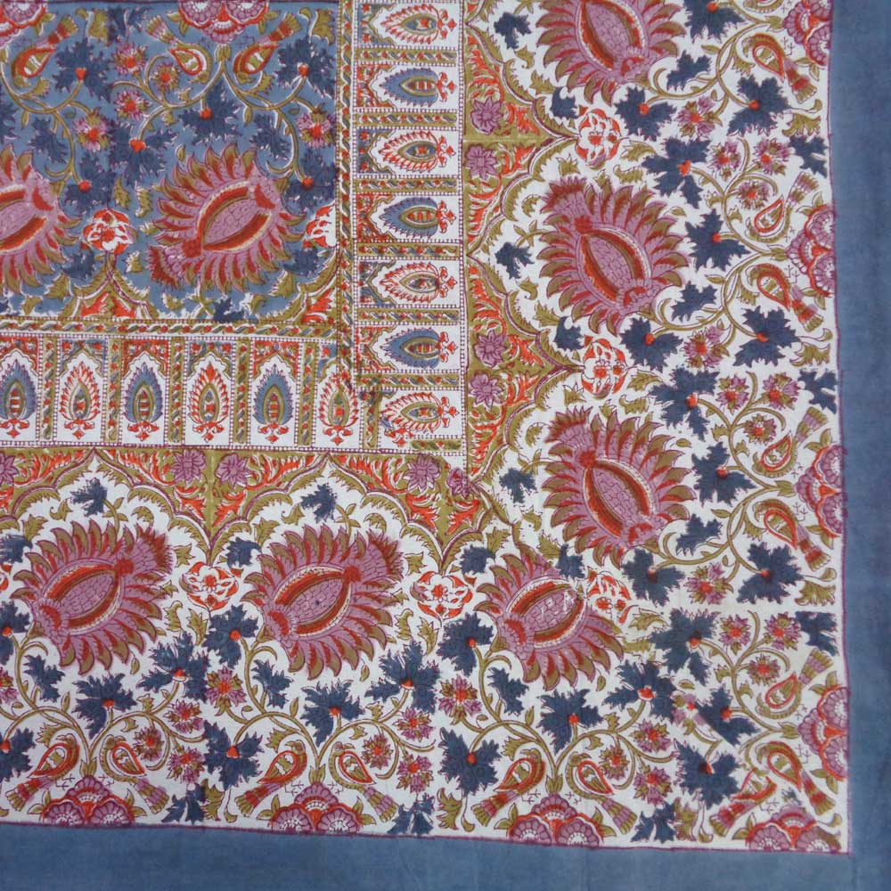 Hand Block Printed Cotton Tablecloth 180x270 cms  Bird Of Paradise Gud 204347
