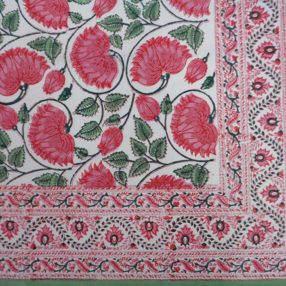Tablecloth 12 seater in Cotton Hand Block Printed Cotton Tablecloth 180x340 cms Kamal Gulabi Open 103739