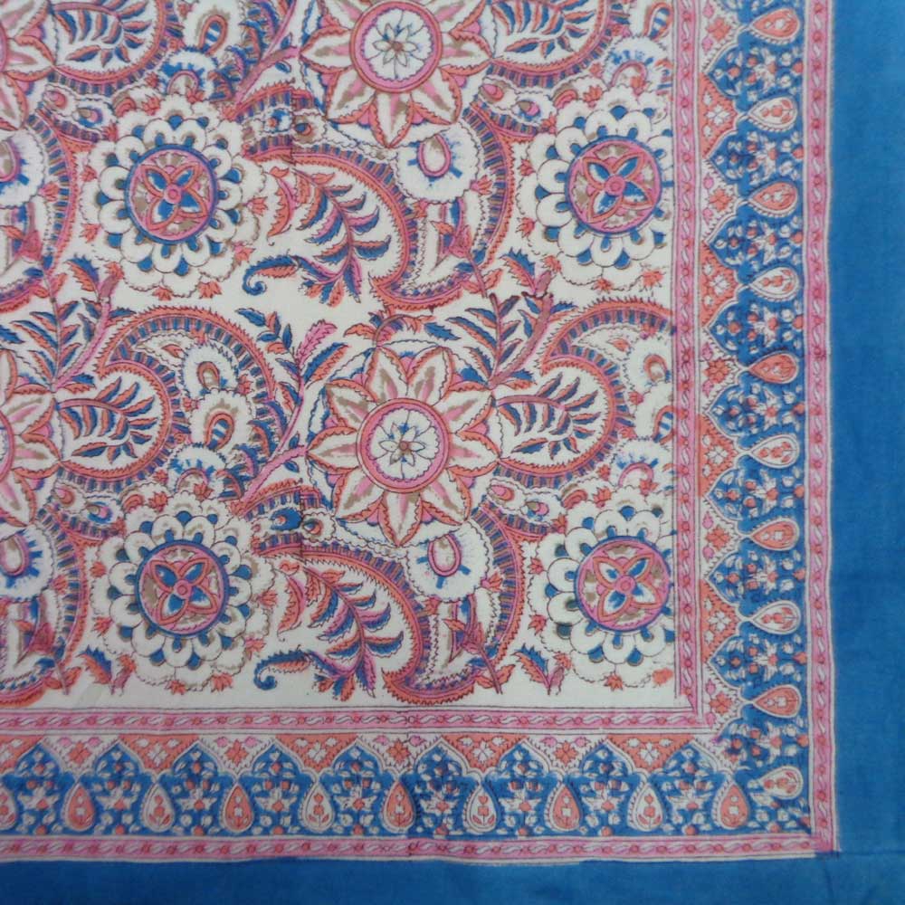 Hand Block Printed Cotton Tablecloth 180x270 cms Kusum Gulabi Jaal 106025