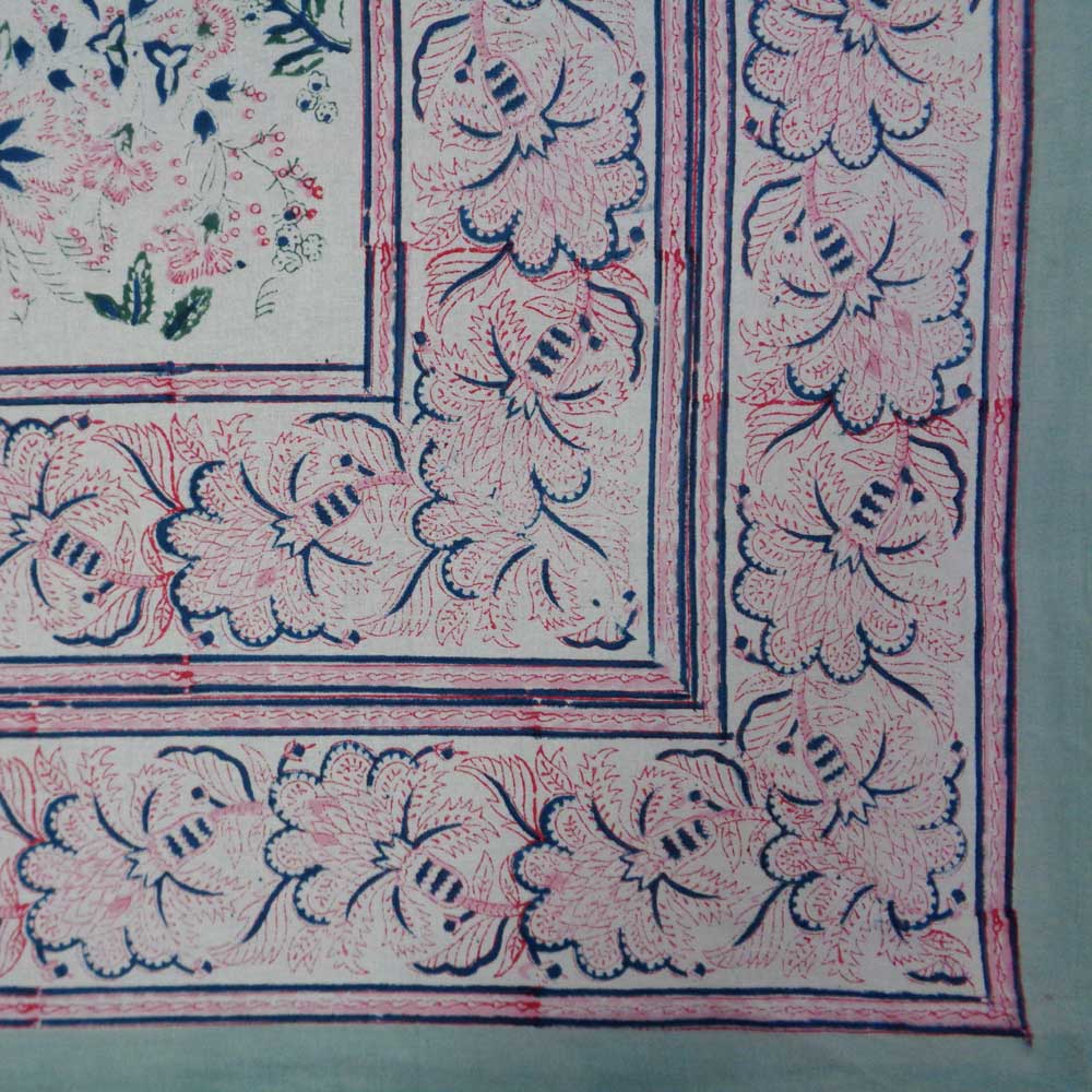 Hand Block Printed Cotton Tablecloth 180x270 cms Naya Gulab Open 105196