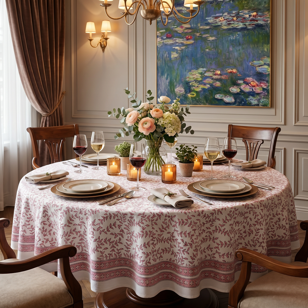 Round 220 cms Cotton French Design Table Cover Harmony Peach Open 260414