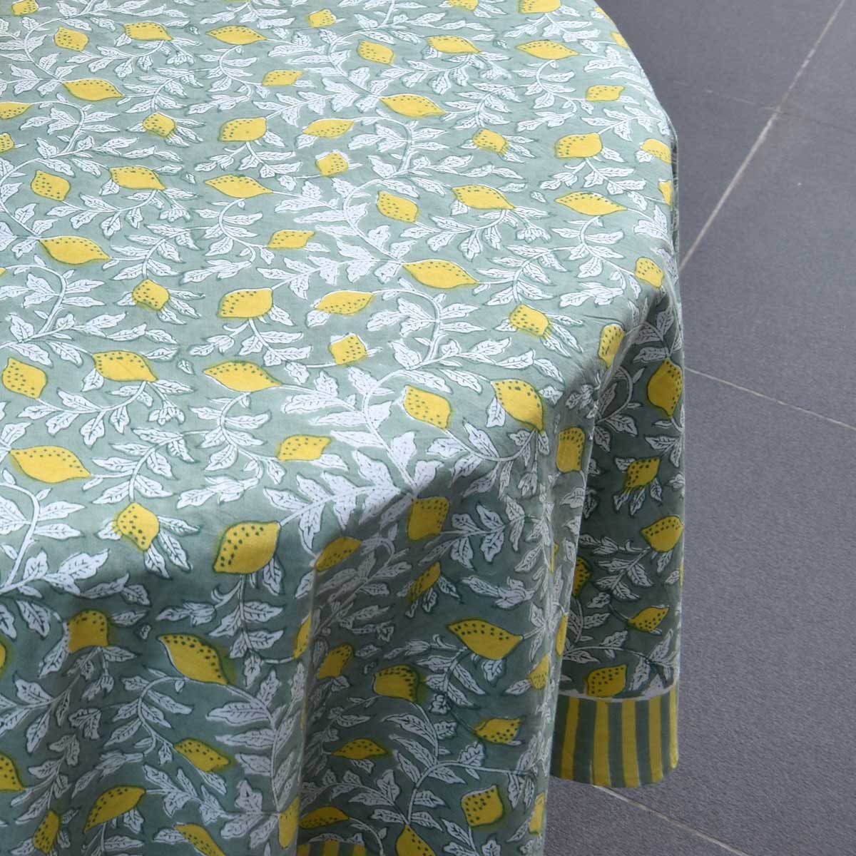 Round 180 cms Cotton French Design Table Cover Lemon Green 202405