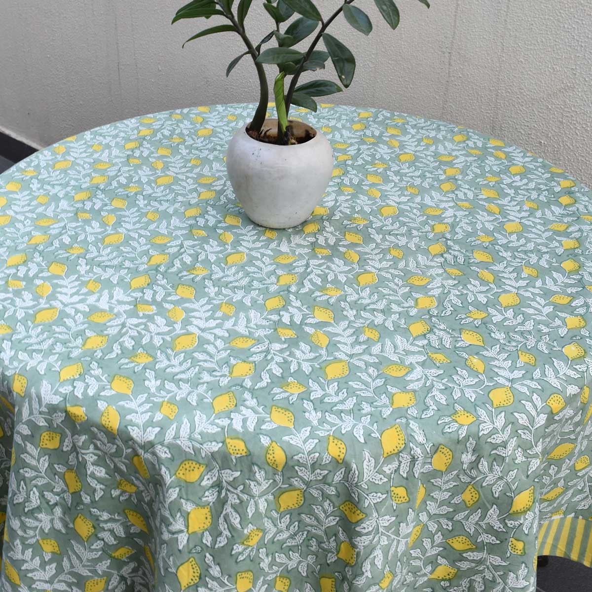 Round 180 cms Cotton French Design Table Cover Lemon Green 202405