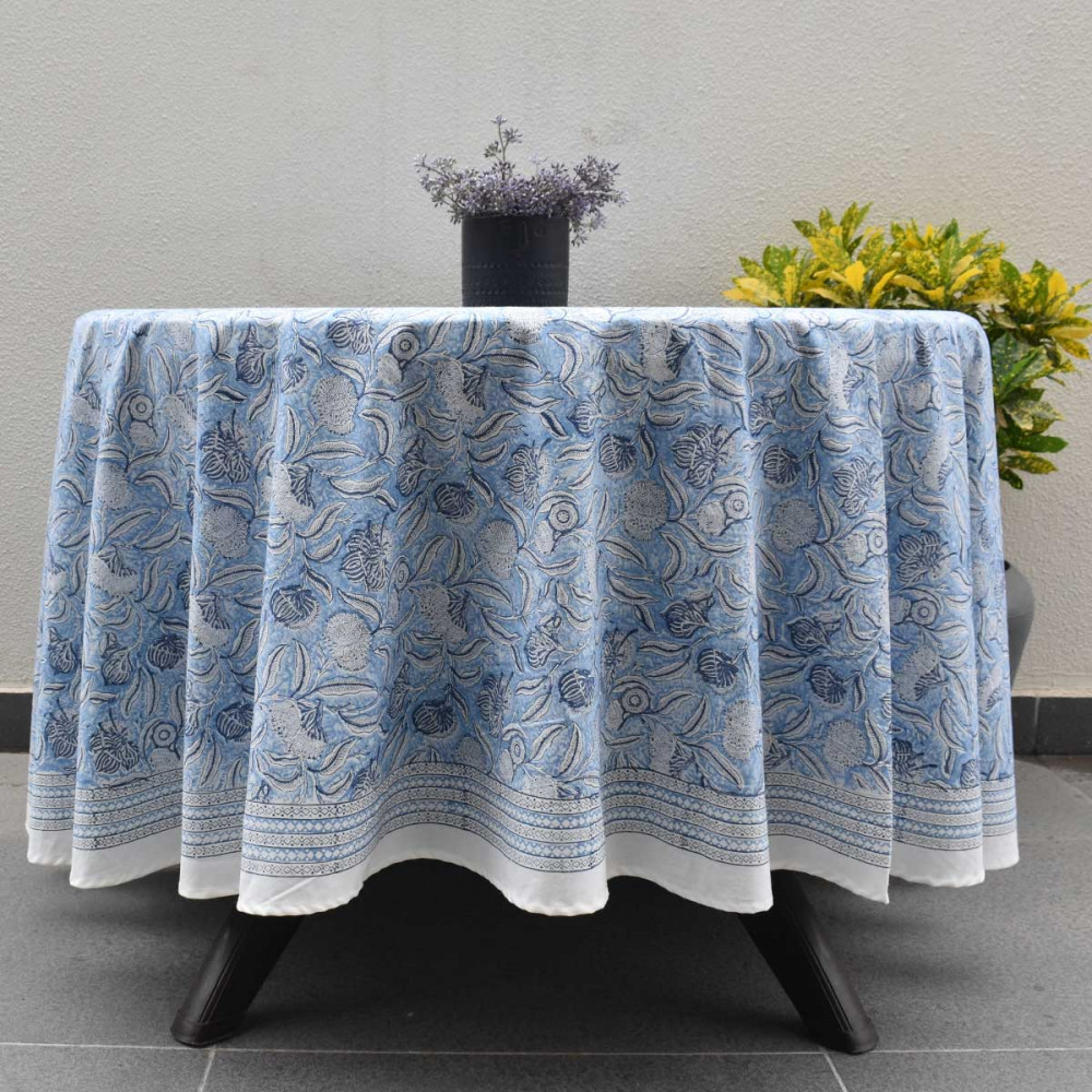 Image of Round  275 cms 100% Cotton Tablecloth | Meadow Song Blue 202513