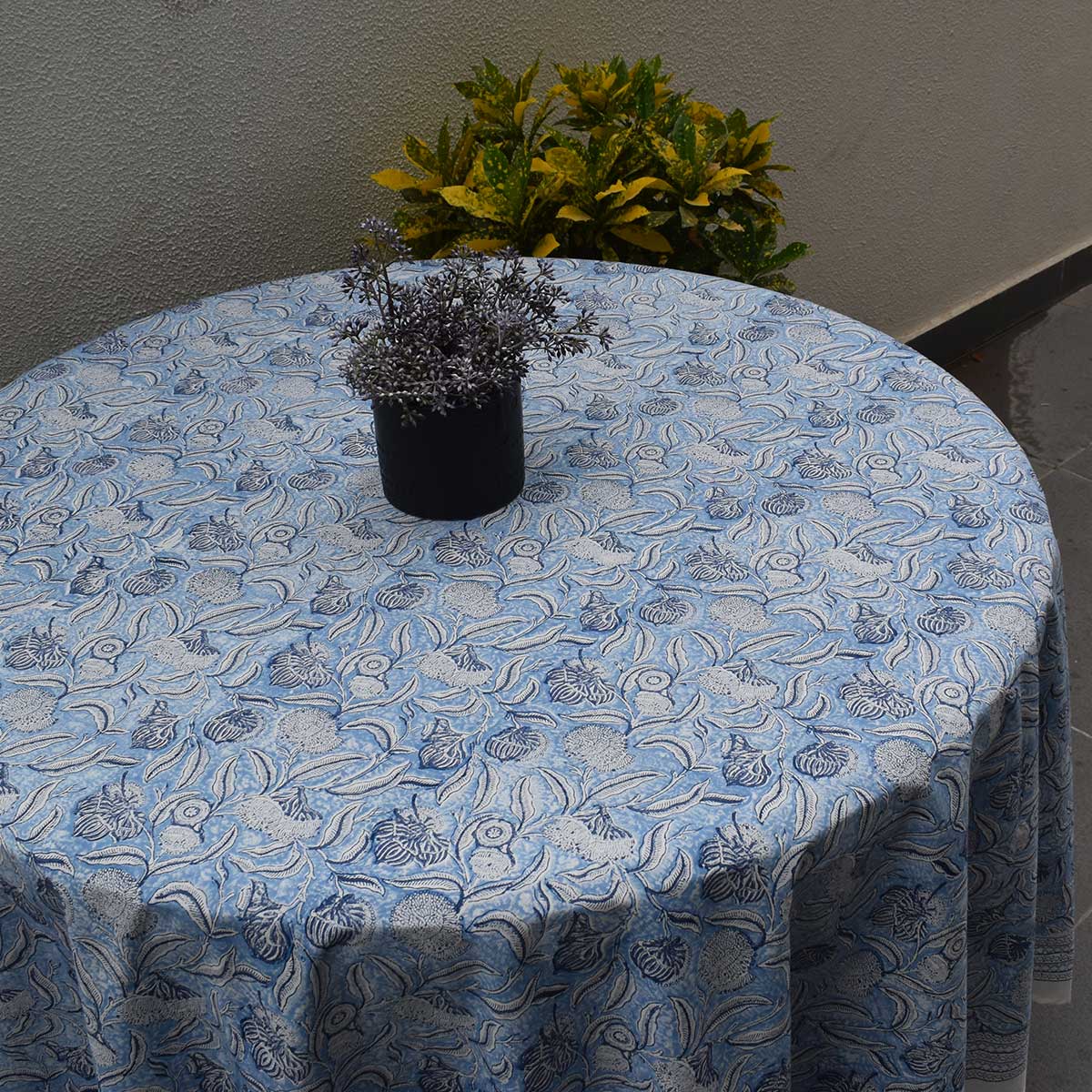 Round 220 cms Cotton French Design Table Cover Meadow Song Blue 202513