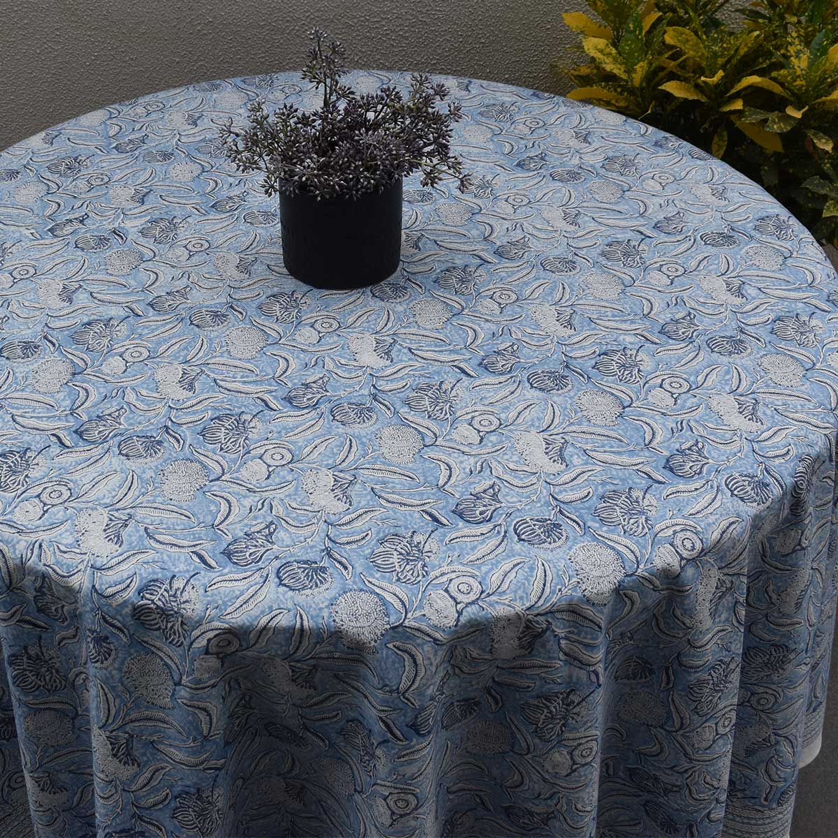 Round 220 cms Cotton French Design Table Cover Meadow Song Blue 202513
