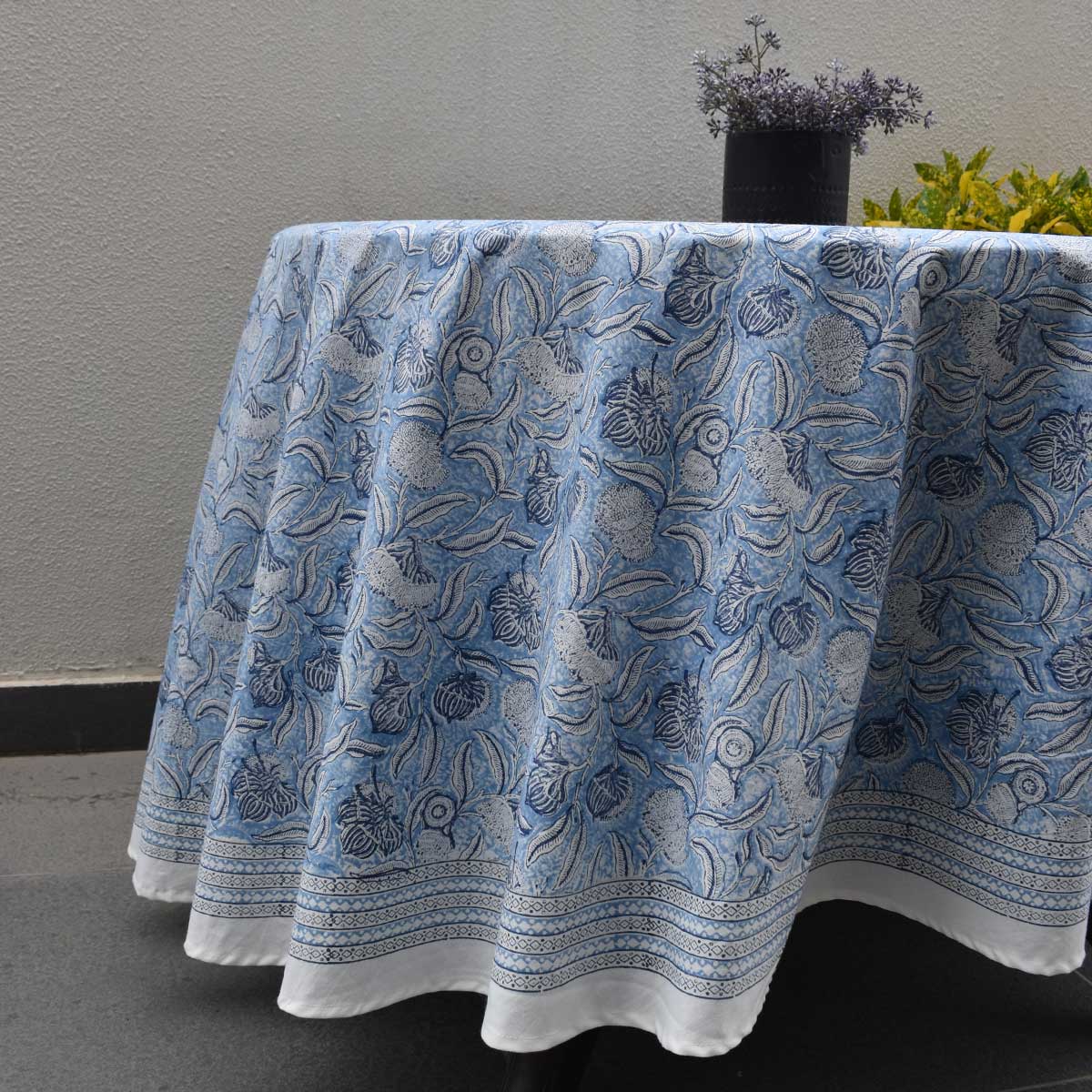 Round 220 cms Cotton French Design Table Cover Meadow Song Blue 202513