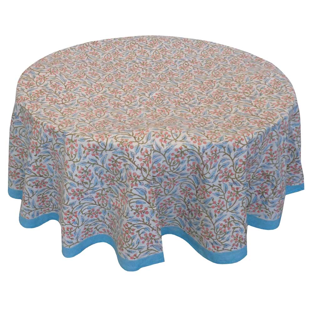 Hand Block Printed Cotton Round Tablecloth 150 cms Berry Pink 106128
