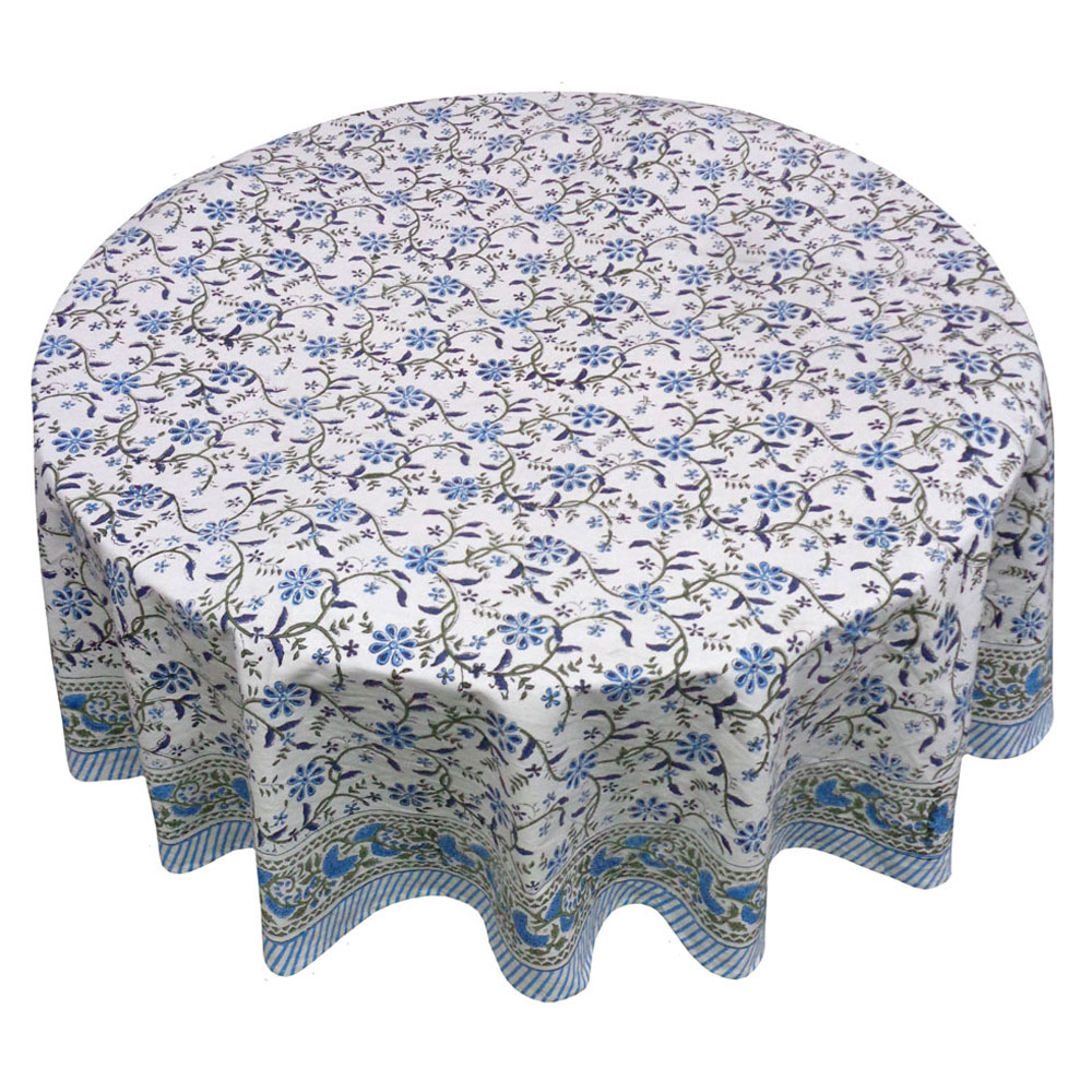 Hand Block Printed Cotton Round Tablecloth 220 cms Ragini Blue 106149